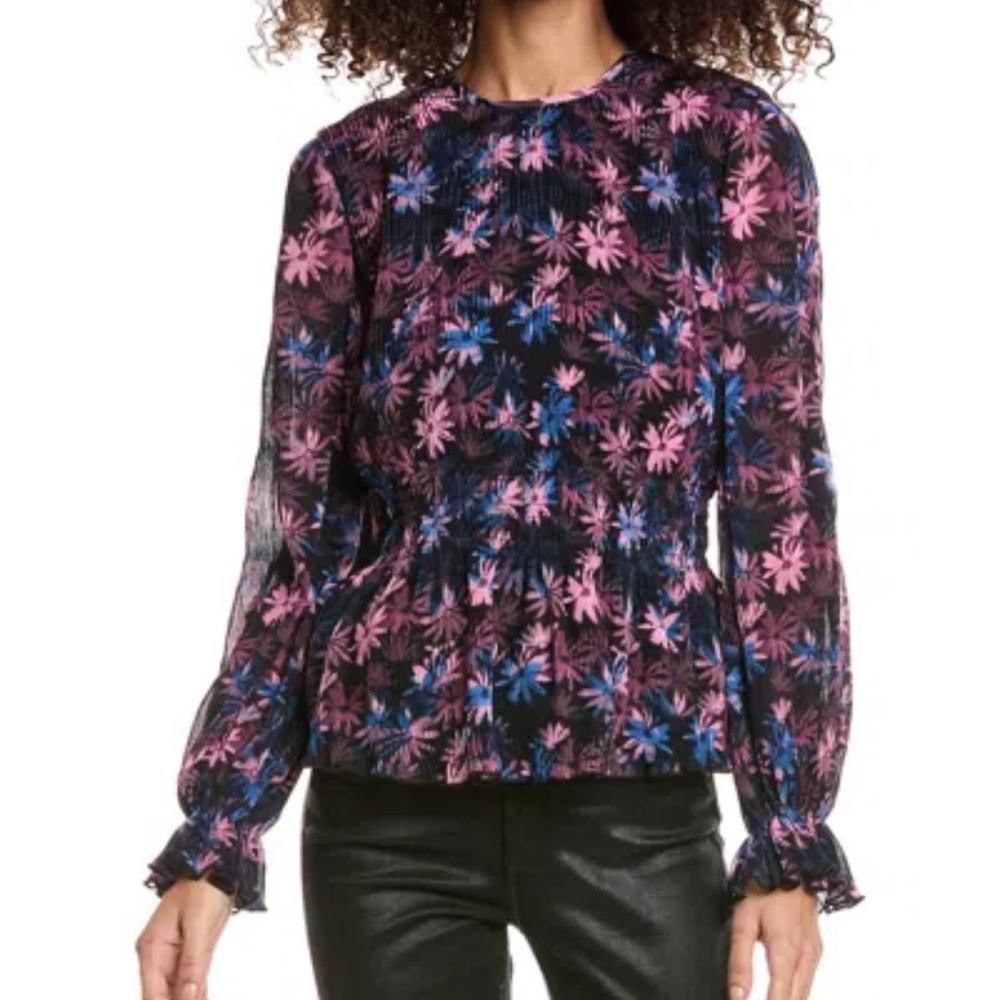 Ganni Plissé Crepe Floral Blouse NWT